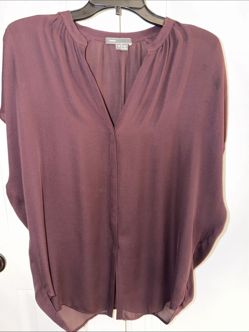 Vince Brown V-Neck Sheer-Hem Blouse